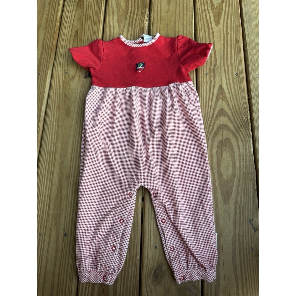 Vintage Healthtex Red Gingham Romper Outfit Size 24 Mos 100% Cotton